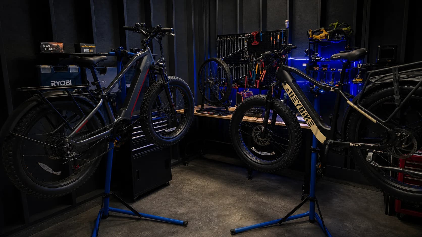 Electric rides inside the current Sprocket Science workshop ready for inspection
